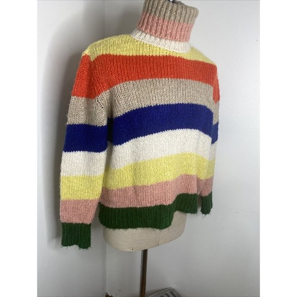 Anthropologie Gloria Striped Turtleneck Sweater Rainbow Chunky Knit Sz Small - Picture 3 of 8